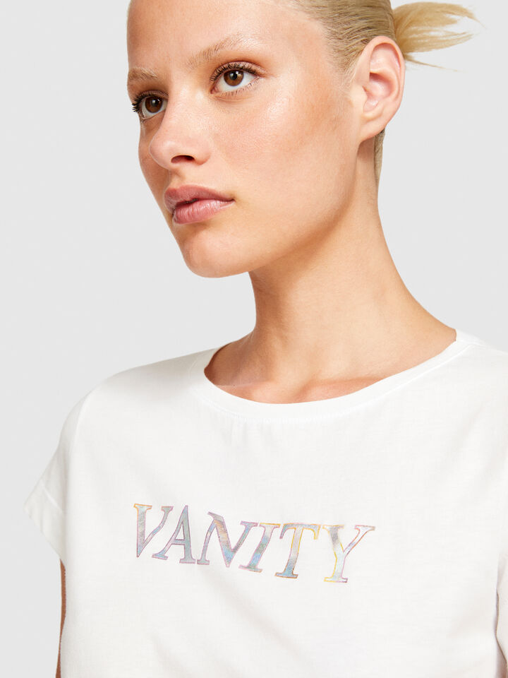 T-shirt with glossy print - women's short sleeve t-shirts - White | Sisley image number 5